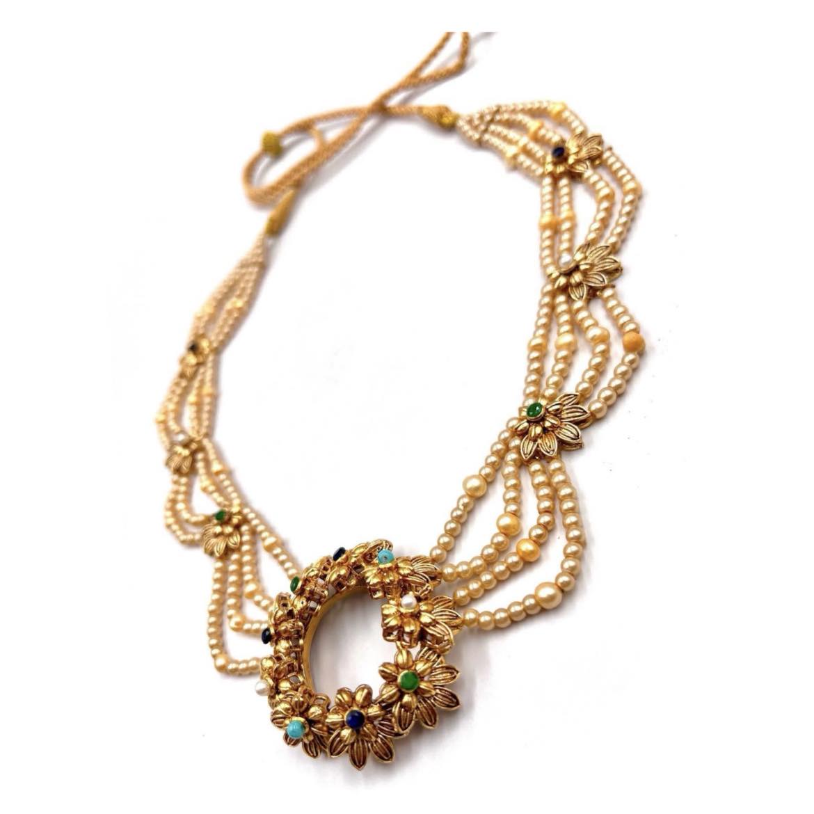 Cream Pearl Nauratan Necklace Nk- 43