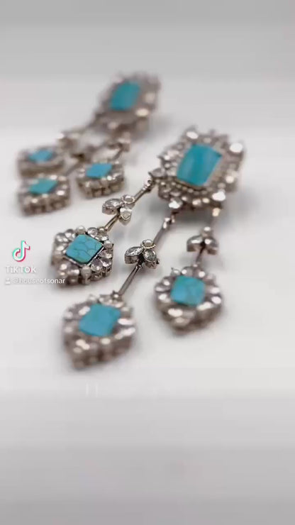 R- 235 Shajri Feroza Silver Earrings